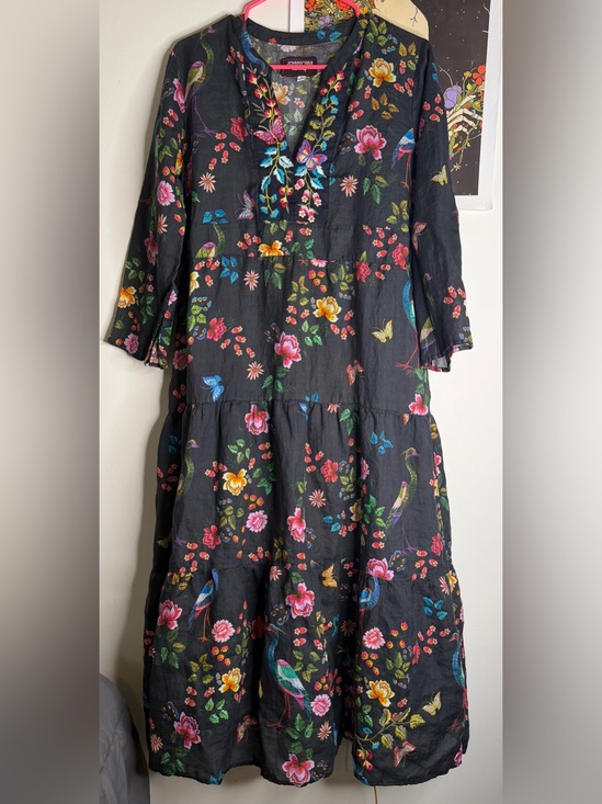 Johnny Was Dresses & Skirts - Johnny Was Workshop Boho Black Floral & Bird Maxi Dress with Multicolor Print